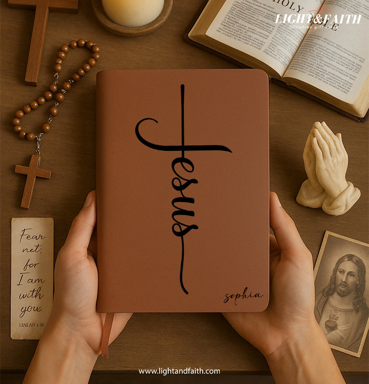 Personalized Christian Journal with Jesus, Custom Name Prayer & Faith Notebook, Religious Gift, First Communion Gifts, Birthday. NBLAF11
